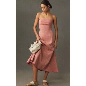 Anthropologie Pilcro Denim Dress Icon Fluted Coral Strapless Vacay Preppy MP NWT